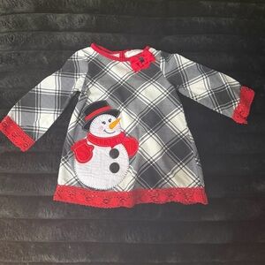 Emily Rose black & white plaid Christmas dress snowman appliqué red lace trim 3T